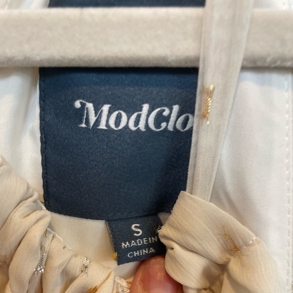 Modcloth Illuminated Elegance Metallic Flecked Ivory Chiffon Halter Maxi S #212 - Picture 3 of 5